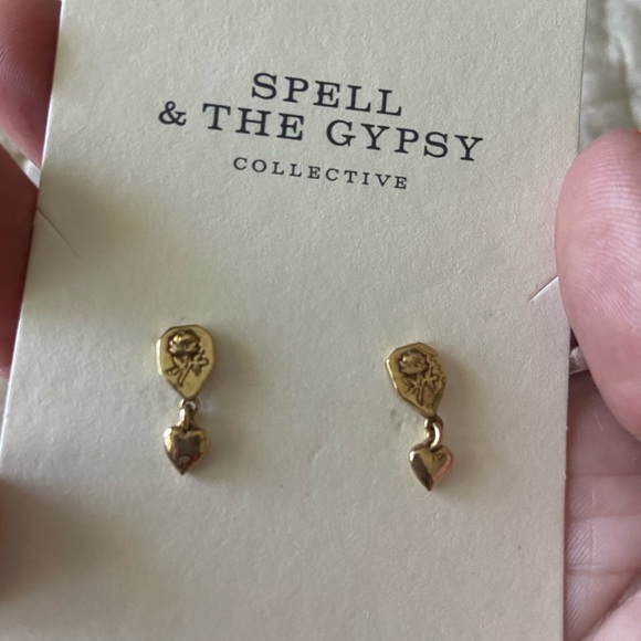 Spell & The Gypsy Wild Love Gold Shield stud earrings 🛡 - Picture 3 of 14